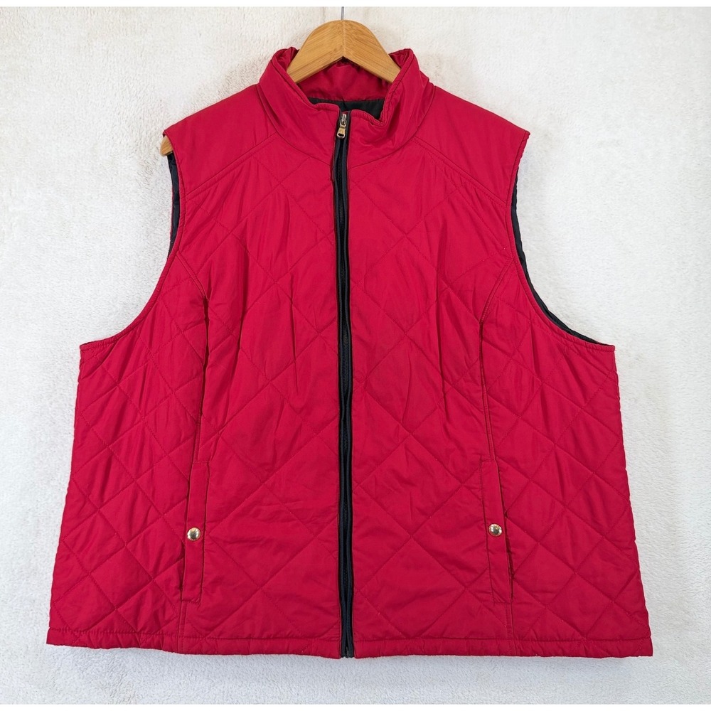 Lauren Ralph Lauren Red Quilted Vest Mock Neck Full Zip Womens 3X Plus Size